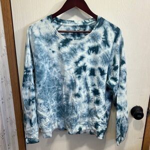 Athleta Teal and White Tie-Dye Pullover Sweatshirt